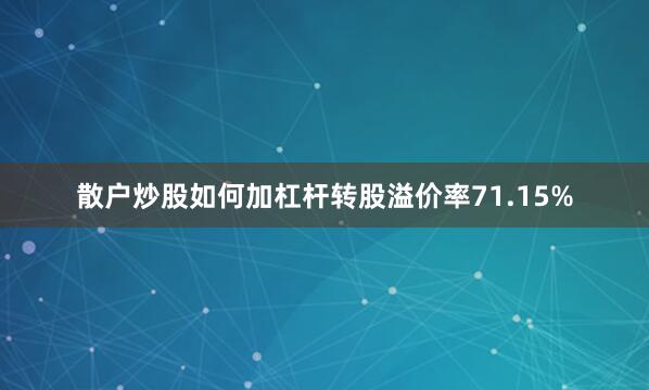 散户炒股如何加杠杆转股溢价率71.15%