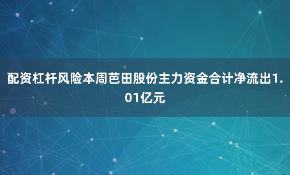 配资杠杆风险本周芭田股份主力资金合计净流出1.01亿元